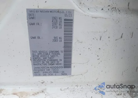 2023 Nissan Altima Sv из США, поврежденный, VIN 1N4BL4DV2PN400609